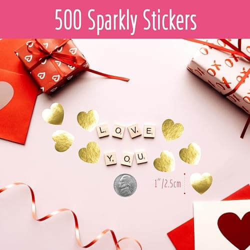 500 PCS Autocollants en forme de cœur doré, Autocollants métalliques dorés autoadhésifs imperméables et réfléchissants, Étiquettes décoratives d'amour pour les fournitures de la Saint-Valentin