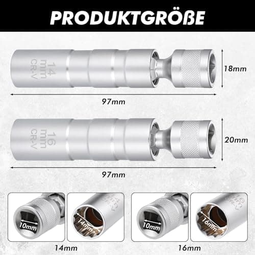 Zocipro Douille Bougie 14mm & 16mm, Joint Universel Magnétique Clé à Bougie Allumage, Cle a Bougie Magnétique Universelle 12 Pans 3/8 Pouces CR-V pour réparation de Voiture