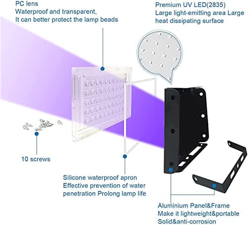 Eleganted 50W Lumière Noire, Lumière Noire Projecteur UV LED, Imperméable IP65 UVA Blacklight, Noire Lampe Extérieur pour Scène, Fête, Étape, Halloween, Jardin