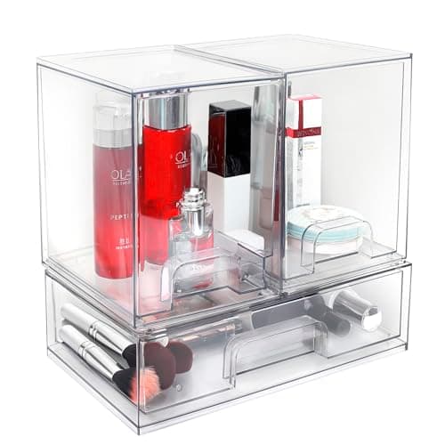 Grands tiroirs de rangement empilables en plastique transparent avec tiroir coulissant sous l'évier, garde-manger, salle de bain, cuisine et bureau.