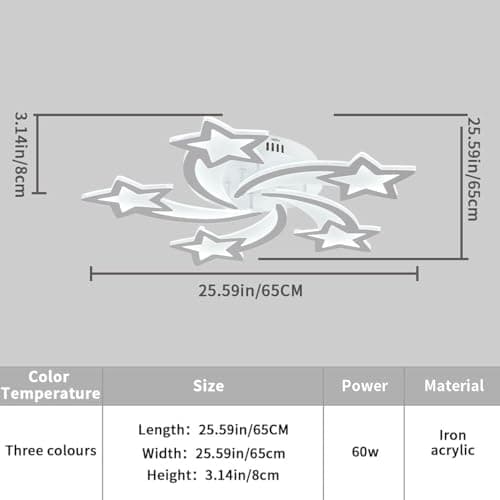 Qcyuui Dimmable Led Plafonnier 60w Plafonnier Acrylique Moderne, Lustre De Forme 5 Étoiles Éclairage Pour Plafond De Salon De Chambre D'enfant, Télécommande Inclus