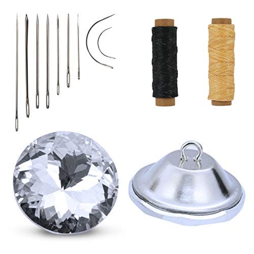 TAZEMAT 50pcs Boutons en Cristal 25 mm pour Canapé Tapisserie Strass Transparent avec Bocle en Métal pour Capitonnage Meuble Accessoire pour Décoration de Sofa et Lit avec Filet à Couture et Epingle