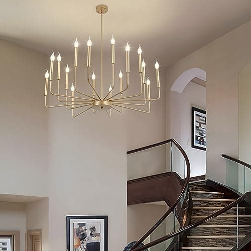 Lustres Dorés Modernes, Éclairage De Lustre Industriel En Métal À 16 Lumières, Suspension À Bougie Classique Pour Îlot De Cuisine, Salle À Manger, Salon, Entrée, Escalier E14 (Ampoules Non Incluses)
