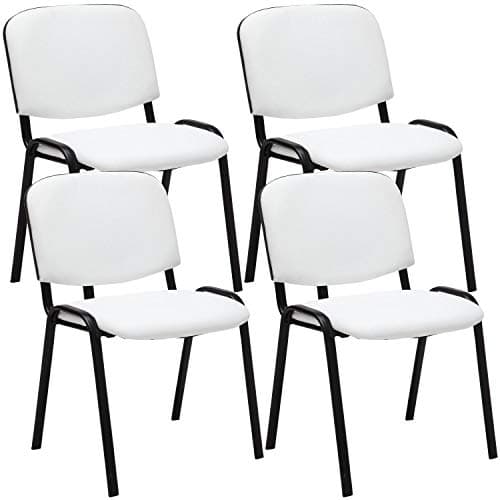 CLP Lot De 4 Chaises De Visiteur Empilables Ken en Similicuir I Chaises De Salle D'Attente avec Piètement en Métal Noir, Couleur:Blanc