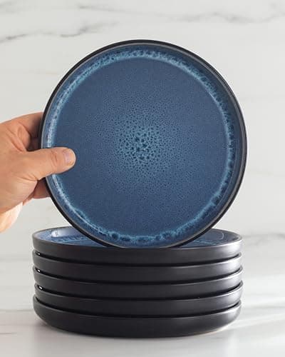 Ensemble Prestige de Services de Table: Assiettes Creuses en Porcelaine pour 6 Personnes - Élégantes Assiettes de Service pour une Expérience Culinaire Raffinée, Pure Living Noir Bleu Profond