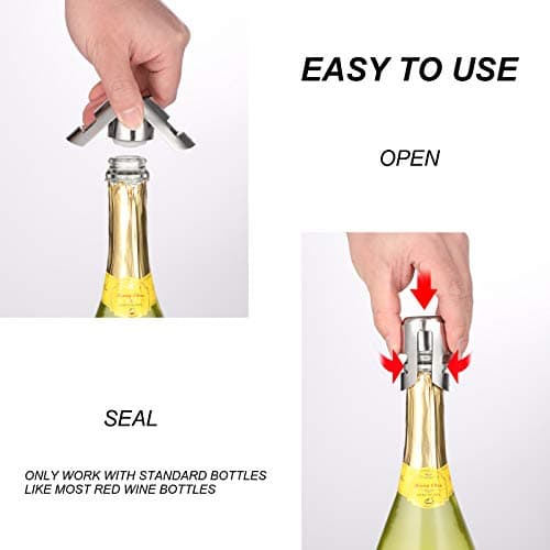 OWO Lot de 2 bouchons à champagne avec acier inoxydable - Pour champagne, cava, prosecco et vin mousseux - Bouchon compact pour bouteille de champagne
