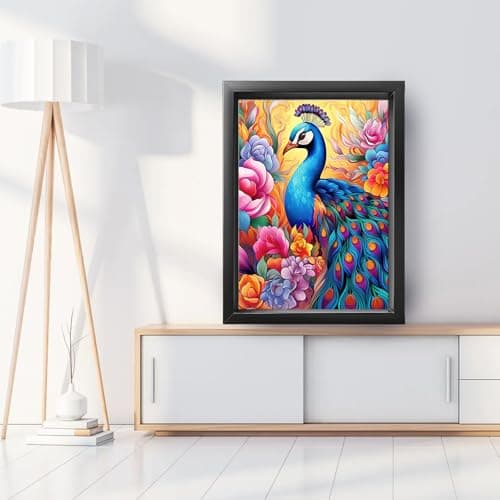 KEYIFA Paon Diamond Painting Complet Kit, DIY Fleurs Cristal Art Toile Kit Peinture, 5D Fleurs Paon Diamond Painting Adultes, Accessoires Diamant Painting pour Murale Décoration 30x40CM