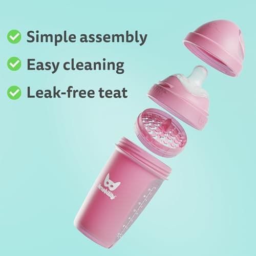 Herobility Double Anti-Colic Baby Bottles – 5 fl oz/140ml – 4-Pack – Multicolor – White, Gray, Pink, Hawthorn Rose