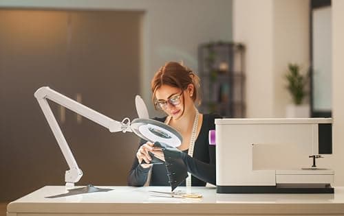Lumeno LED Lampe loupe 7215SW avec lentille en verre de 127 mm, lampe de travail, convient pour cosmétique, les bricoleurs, aide à la lecture lampe grossissante, 5 dioptries Noir