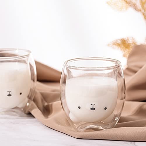 SHENDONG Ensemble de 2 Tasses Ours Mignon Ours Mignon de Tasses Thé Café Tasse Tasse à Lait Tasses à Expresso en Verre isolé à Double paroi en Verre Cadeau pour Anniversaire Personnel Saint Valentin