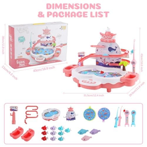 NUKied Jeu de Pêche pour Enfants, Jeux Peche a La Ligne Jouet avec 10 Poissons, 3 Dauphins, 2 Cannes à Pêche,Jeu Montessori Musical Educatif Cadeau pour Garcon Fille 3 4 5 6 Ans
