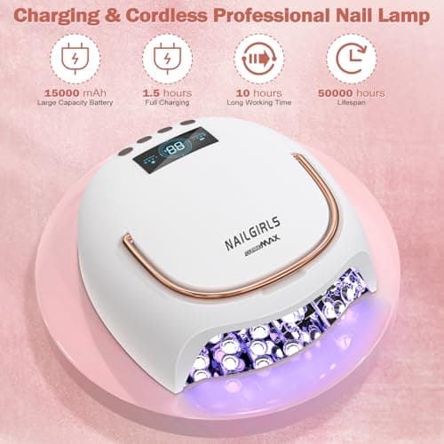 Lampe à Ongles Rechargeable,NAILGIRLS 80W Sans Fil Lampe Led UV Pour Ongles Capteur Automatique Séchoirs à Ongles avec 4 Réglages de Minuterie Lampe Pour Ongle Gel Professionne pour salon