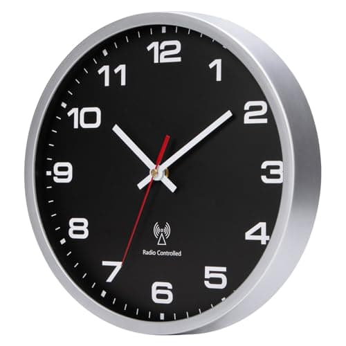 VINILITE Horloge Murale Radio Pilotée 30cm Moderne Pendule Murale à Grands Chiffres pour Salon, Cuisine, Bureau, Chambre