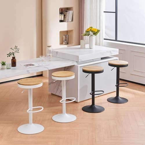 YOUNIKE Tabouret Bar Lot de 2 Tabouret de Bar en Bois Chaise de Bar Tabouret Haut Cadre en Métal Réglable en Hauteur Pivotant à 360° avec Repose-Pieds Industriel Noir