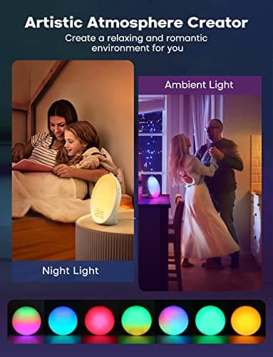 Dekala Réveil Lumineux Vollbild LED avec Bouton de Rotation, Deux Alarmes, Sons Naturels, Snooze, Radio FM, 20 Luminosités pour Ambiance Adultes et Enfants