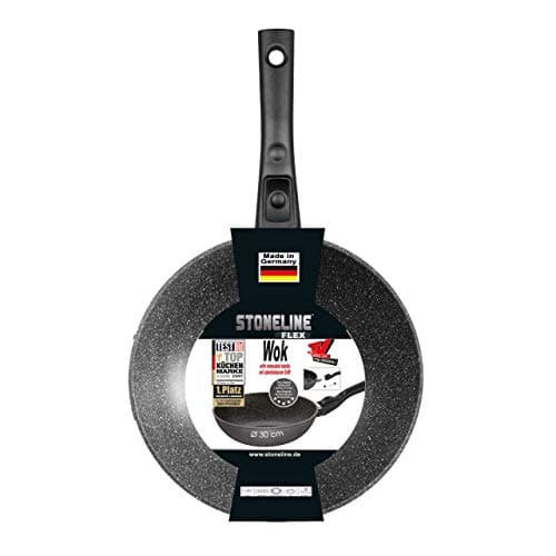 STONELINE Flex Poêle Wok 30 cm, Made in Germany, avec Poignée Amovible, Revêtement Antiadhésif avec de vraies particules de pierre, Compatible à l'Induction et au Four