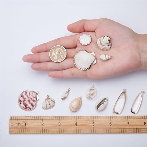 SUNNYCLUE 1 Box 20pcs 10 Styles Natural White Cowrie Seashells Pendant Conch Shells Plated Charms Shells de Breloques for Necklace Bracelet Earring Making Perles de Coquillage Naturel