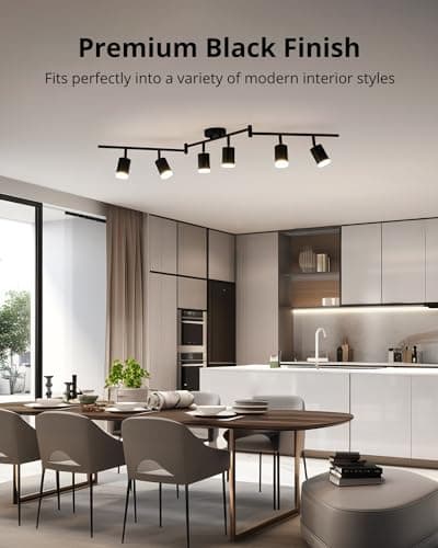 Gr4tec Plafonnier 6 Spots LED Noir, Moderne Luminaire Plafonnier LED Orientable, Éclairage de Plafond Spot Pivotant, Plafonnier Spot GU10 pour Cuisine Salon Chambre (Sans Ampoule)