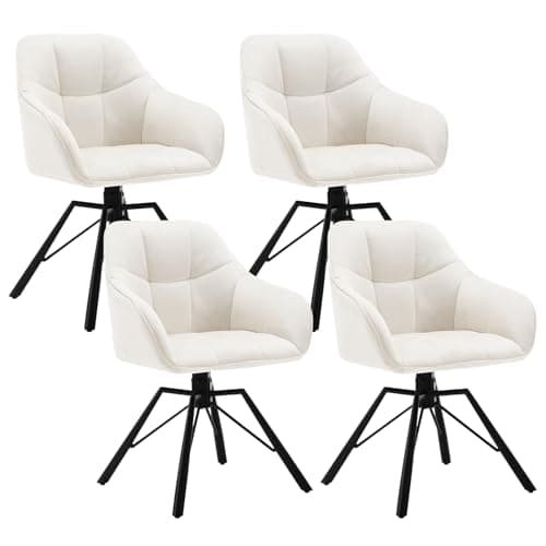 WOLTU Chaise Pivotante à 360°, Lot de 4, Chaise Salle à Manger, Chaise Scandinave, Chaise de Cuisine, Fauteuil Salle à Manger, en Velours, Assise Rembourrée, Pieds en Métal, Crème, BH365cm-4