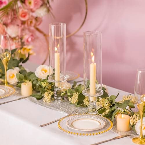 Lot de 2 bougeoirs Hurricane en verre transparent de 35,1 cm de haut pour bougies coniques, bougeoirs en verre pour centre de table, fête de mariage, salle à manger, événement