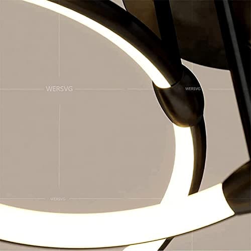 Plafonnier LED Plafonnier moderne en anneau noir, dimmable 3000K-6500K avec télécommande Lampe de chambre à coucher pour le salon Chambre à coucher Bureau Salle à manger (5 anneaux)