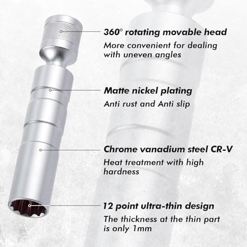 Zocipro Douille Bougie 14mm & 16mm, Joint Universel Magnétique Clé à Bougie Allumage, Cle a Bougie Magnétique Universelle 12 Pans 3/8 Pouces CR-V pour réparation de Voiture