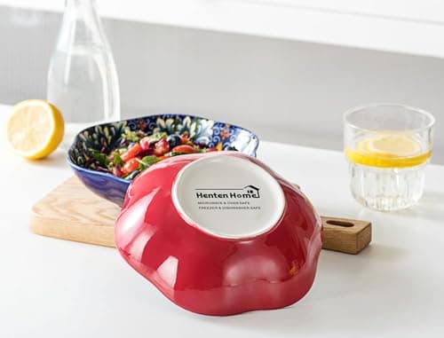 Saladier en porcelaine, Bol à Céréales de 600ml, Bol Multifonction de 4 Piece, Bols pour Salade/Fruits/Pâtes/Céréales - Style Bohème