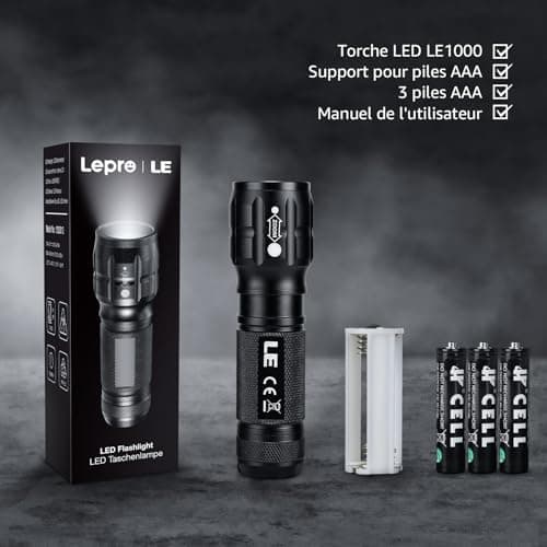 Lepro Lampe Torche Zoomable 3 Piles AAA Incluses | Lampe de poche LED puissante, étanche IPX4, corps en aluminium, compacte, pour camping, randonnée, urgence