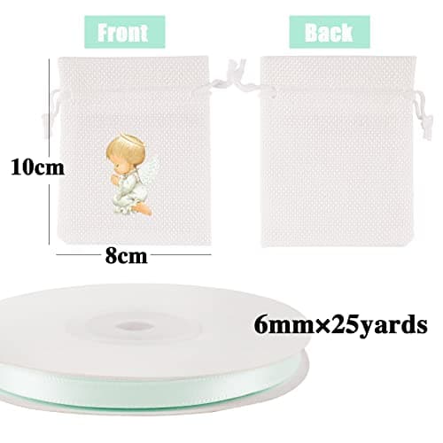 BETESSIN 24pcs Sachet Cadeau Dragée Jute Pochette Communion Baptême 8x10cm Toile Chanvre Confirmation Sac Poche Bijoux Bonbon Chocolat Perle Faveur Décoration Fête Communion