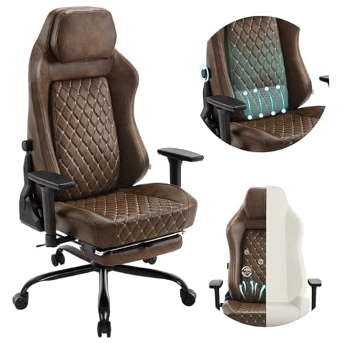 WOLTU Chaise Gaming, Chaise de Bureau Gamer Ergonomique avec Éponge intégrée Longue durée et Support Lombaire adaptatif, Inclinable, Similicuir Vintage, Brun, GS13br