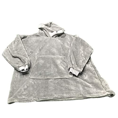 Flannel Hoodie Couverture Chaude Douce Robe Sweat Pull avec des Manches Velvet Épaisse Plaid Couverture, Sweat à Capuche Super Doux Chaud Confortable Taille Unique Gris