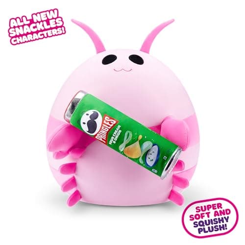 Snackles, Series 2, Pink Shrimp (Pringles, Sour Cream & Onion), Plush Toy, Cuddly Squishy Comfort Plush with License Snack Brand Accessory, Medium (35 cm), Brown Box, (Pink Shrimp)