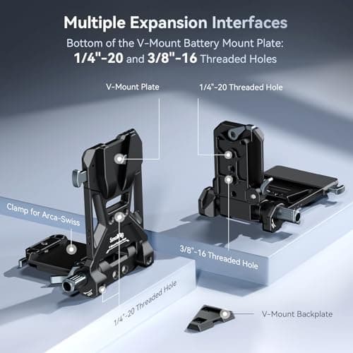 SMALLRIG Plaque de Batterie V-Mount, Plaque de Montage de Batterie V Lock avec Trous Filetés 1/4"-20 et 3/8"-16, Plaque de Batterie Compacte et Pliable en Forme de L sans Outil - 4505