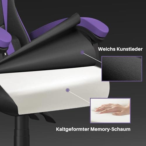 bigzzia Chaise Bureau Chaise Gaming Ergonomique en PU Cuir, Hauteur Réglable, avec Coussin Lombaire et Appui-Tête, Fauteuil Gamer Confortable pour Adultes, Filles et Garçons (Violet Foncé)