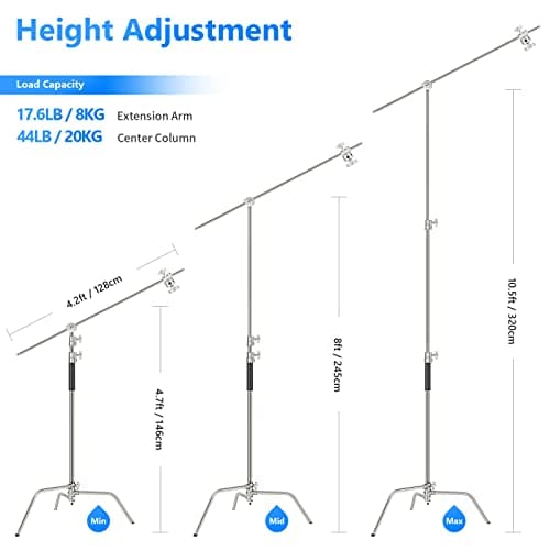 Neewer C-stand Support d'Eclairage - Lot de 2 Trépied de Réflecteur 3m Pied Support Réglable Robuste avec 1,2m Bras Girafe et Rotules pour Réflecteur Flash Studio etc.