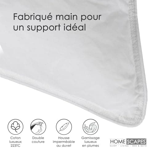 HOMESCAPES Lot de 4 Oreillers naturels en Plumes de Canard Ultra gonflants et Moelleux, 50 x 75 cm