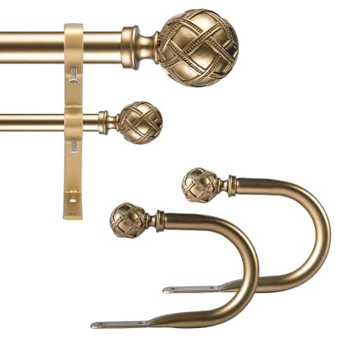 Ycolnaefllr - Tringle à Rideaux De 1 Pouce De DiamèTre, Or Chaud, Avec Embout En RéSine, 121-213cm, Avec Pattes De Fixation De Rideaux En RéSine - Tringle à Rideaux Extensible Double