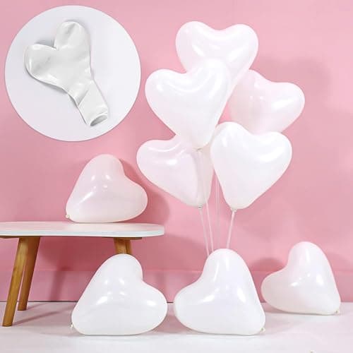 Demarsen 50Pcs Ballons de Baudruche en Forme de Cœur, Blanc Ballons de Mariage, Ballon Helium en Latex, Décorations pour Romantique Fête Anniversaire Engagement Mariage Party Valentine