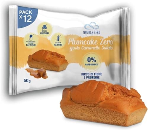 Nuvola Zero - Plumcake Zero Au Caramel Sans Glucides, Collations Sans Lactose, Sans Sucre, Sans Gluten, Riche en Fibres, Paquet de 12 Pièces, Fabriqué en Italie