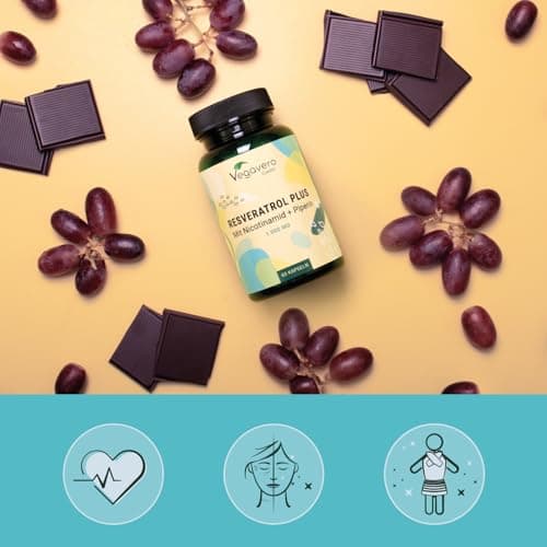 Trans Resveratrol 1000mg | UNIQUE : Le Seul Avec Nicotinamide & Pipérine | Anti Age + Antioxydant Puissant | Vegan & Sans Additifs | Vegavero®