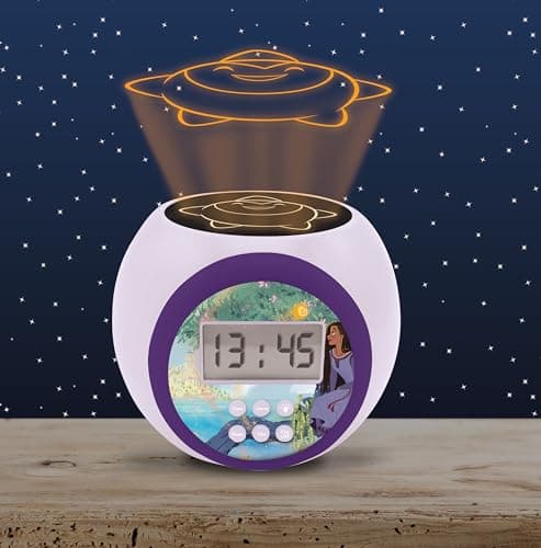 Lexibook, Disney Wish, Réveil-projecteur avec Fonction Alarme et répétition Snooze, veilleuse avec minuterie, écran LCD, à Piles, RL977WI