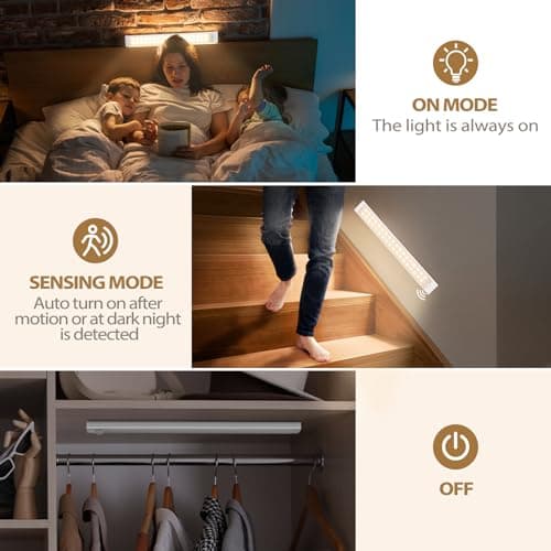 Lot de 3 lampes LED 72 LED pour meuble de cuisine - 30 cm - Avec détecteur de mouvement - Rechargeable par USB et 3 modes de couleur - Barre lumineuse pour armoire, cuisine, veilleuse pour