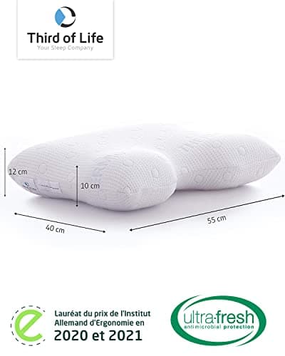 Coussin à Mémoire de Forme GIANFAR | Oreiller Cervical Orthopédique et Ergonomique | Mousse Viscoélastique | Idéal pour Dormir sur Le Côté | Taie avec Thermorégulation | 60x40x12/10cm