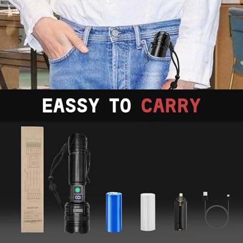 WEDETIAN Lampe Torche LED Rechargeable, 30000 Lumens Lampes Tactique de Poche Ultra Puissante, 5 Modes D'éclairage IP65 Étanche Pour Camping Randonnée Urgence