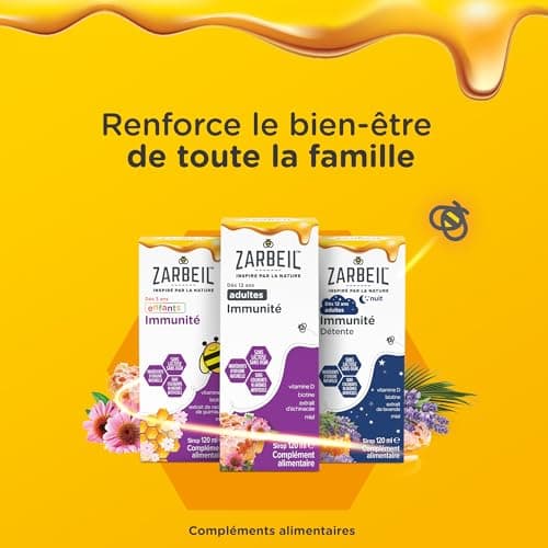 Zarbeil | Sirop Immunité Adultes Nuit (flacon de 120 ml) – Complément alimentaire à la vitamine D, biotine, extrait de lavande et miel – Soutien du système immunitaire et détente, à partir de 12 ans