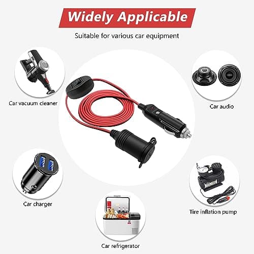 Hoembpn 2M Rallonge Prise Allume-Cigare de Voiture étanche avec ON/OFF Interrupteur et Fusible 15A,12V/24V Adaptateur Allume-Cigare Câble D'extension 17AWG pour Moto,Bateau,Voiture,Camion