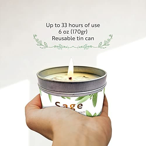 CHANDELITA Bougie D'aromathérapie Parfumée à la Sauge pour la Bénédiction, Feuilles de Sauge, à la Cire de Soja pour la Purification, la Relaxation, la Méditation, la Guérison des Chakras