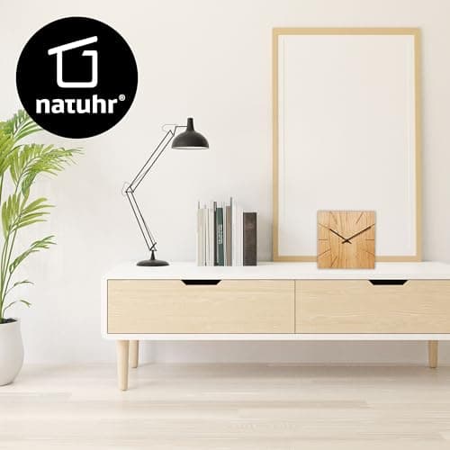 Natuhr Horloge de Table Murale en Bois de chêne - Beam - 17 x 17 cm (Aiguilles Noires en chêne huilé, Mouvement à Quartz)
