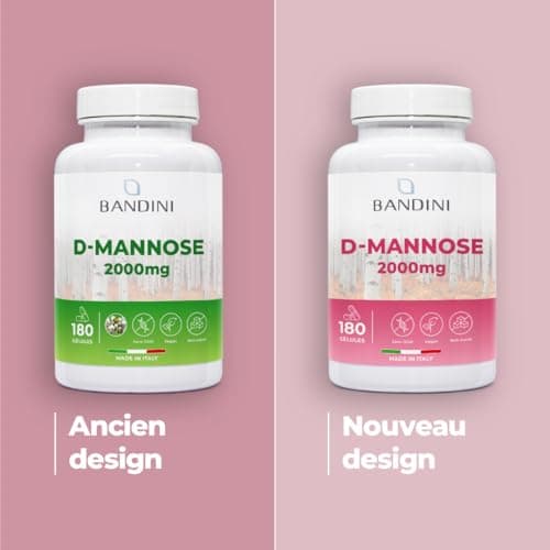 Bandini® D-Mannose Pur 2000mg par Dose Quotidienne,180 Gélules 100% Végétalien, Améliore la Santé des Voies Urinaires, Capsules pour combattre la Cystite, Pour Femmes et Hommes, Biodisponible