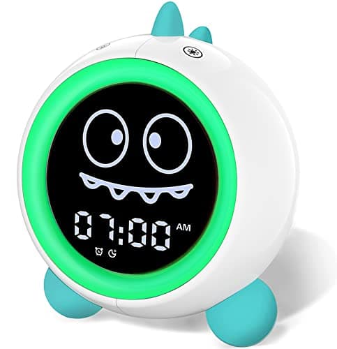 Réveil pour Enfants, Entraîneur de Sommeil pour Enfants avec Veilleuse, Machine Sonore, Temps de Se Réveiller, Réveil pour Tout-Petits (Vert)